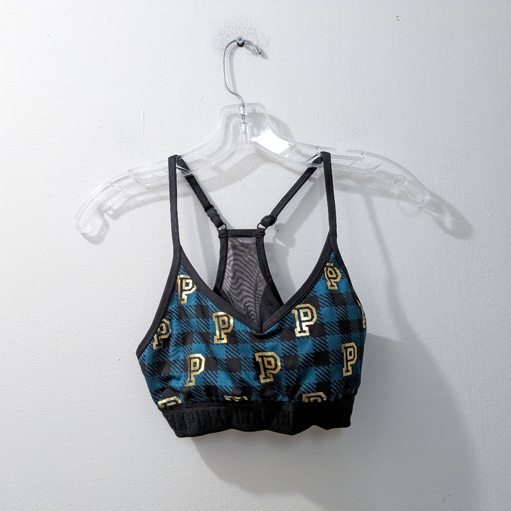 Victoria's Secret Pink Ultimate Lightly Lined Sports Bra Teal Plaid Women's Smal